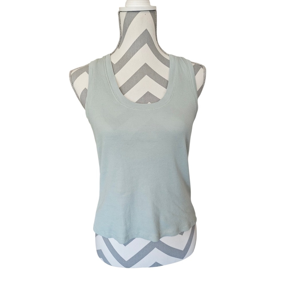 White Crow Womens Ribbed Scoop Neck Tank Top Sage Green Sleeveless Large